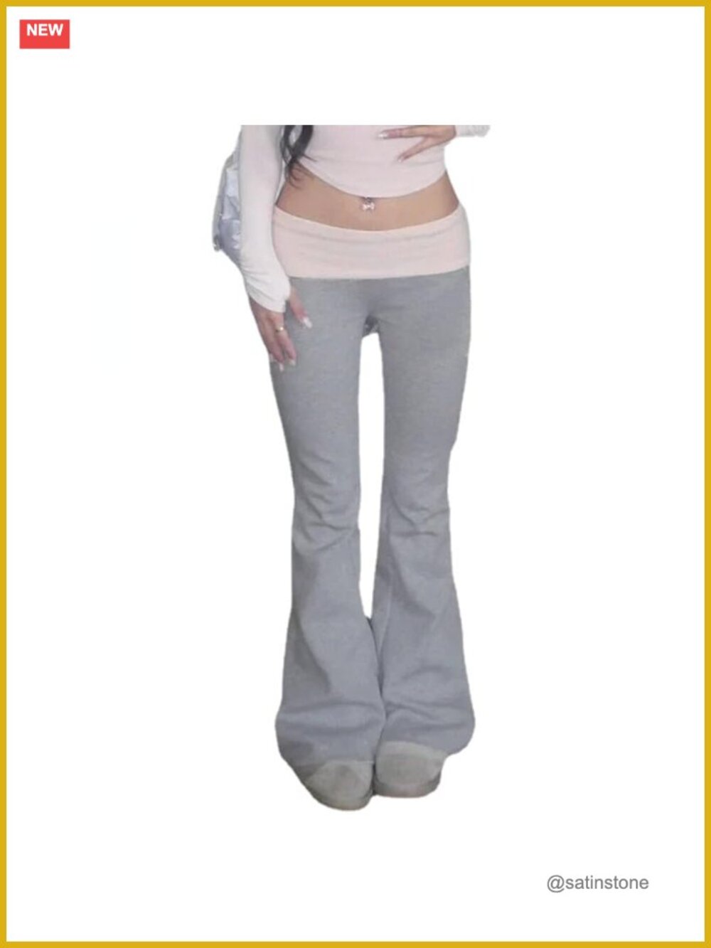Y2K Contrast Flare Pants Women Casual Leggings Vintage Streetwear Low Waist